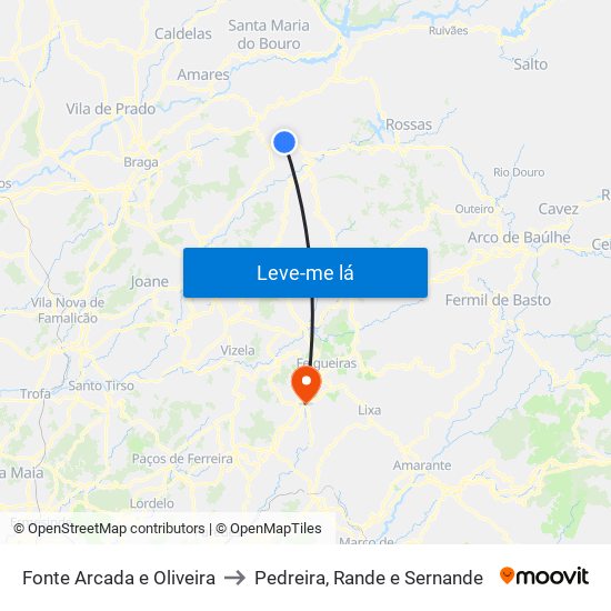 Fonte Arcada e Oliveira to Pedreira, Rande e Sernande map