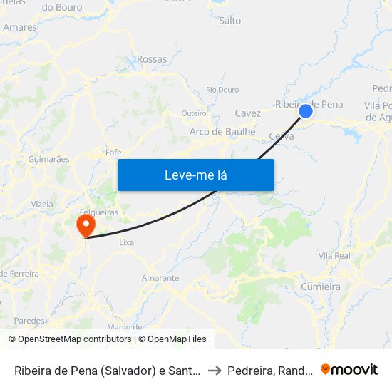 Ribeira de Pena (Salvador) e Santo Aleixo de Além-Tâmega to Pedreira, Rande e Sernande map