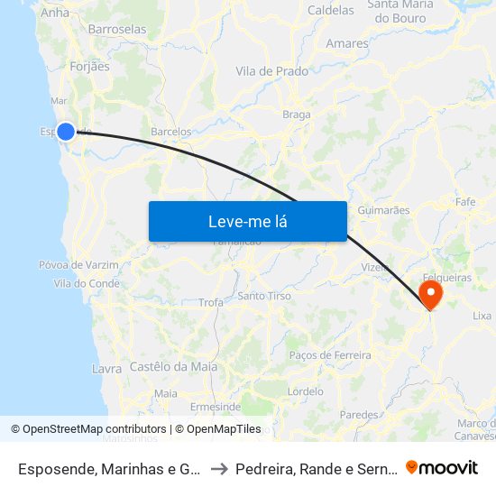 Esposende, Marinhas e Gandra to Pedreira, Rande e Sernande map