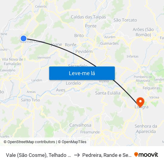 Vale (São Cosme), Telhado e Portela to Pedreira, Rande e Sernande map