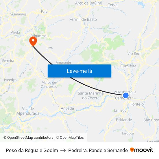 Peso da Régua e Godim to Pedreira, Rande e Sernande map