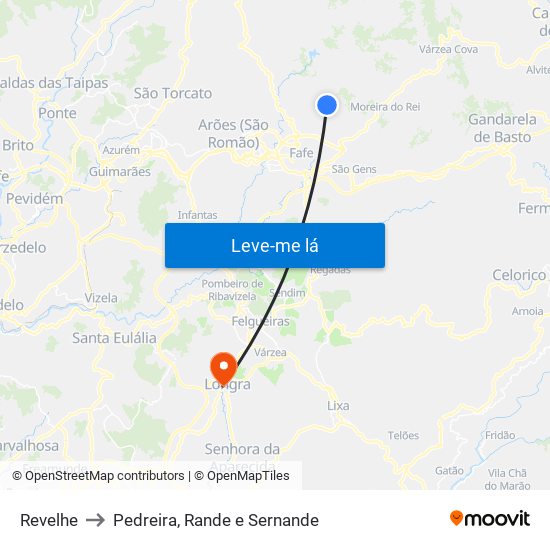 Revelhe to Pedreira, Rande e Sernande map