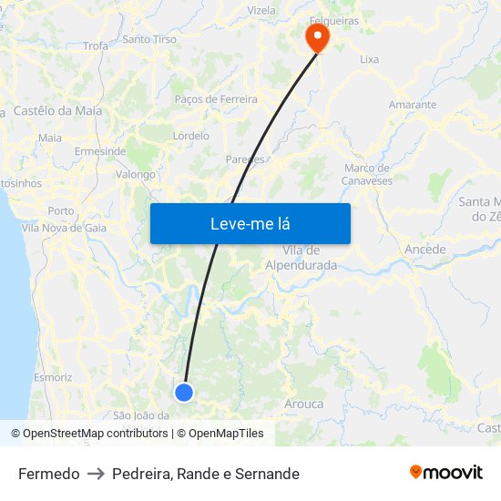 Fermedo to Pedreira, Rande e Sernande map