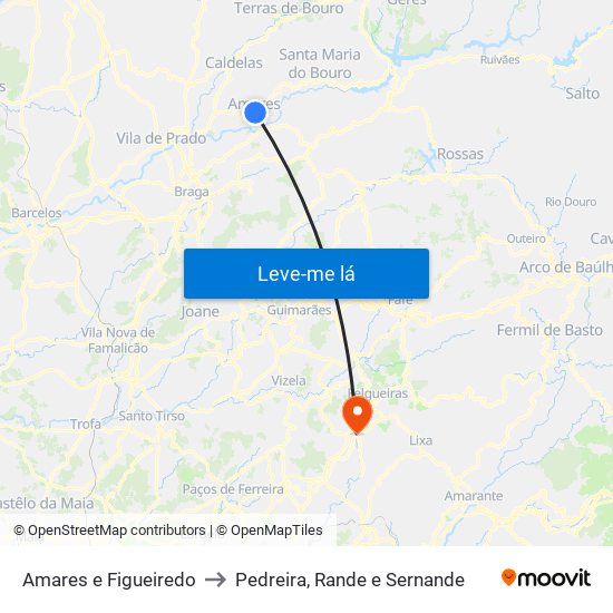 Amares e Figueiredo to Pedreira, Rande e Sernande map