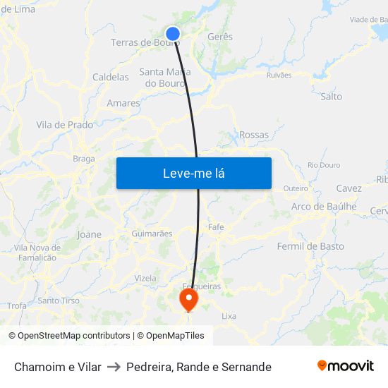 Chamoim e Vilar to Pedreira, Rande e Sernande map