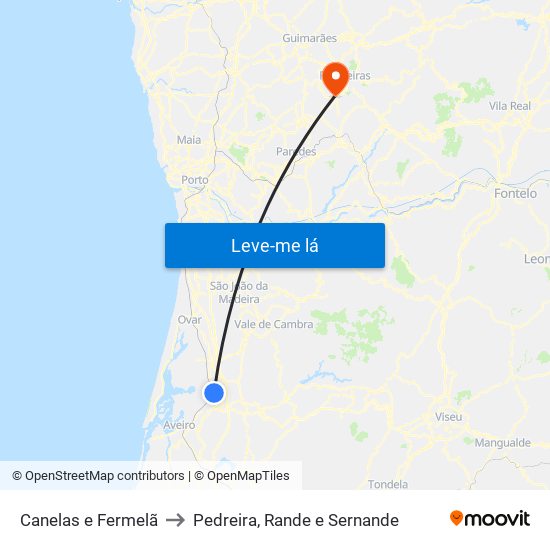 Canelas e Fermelã to Pedreira, Rande e Sernande map