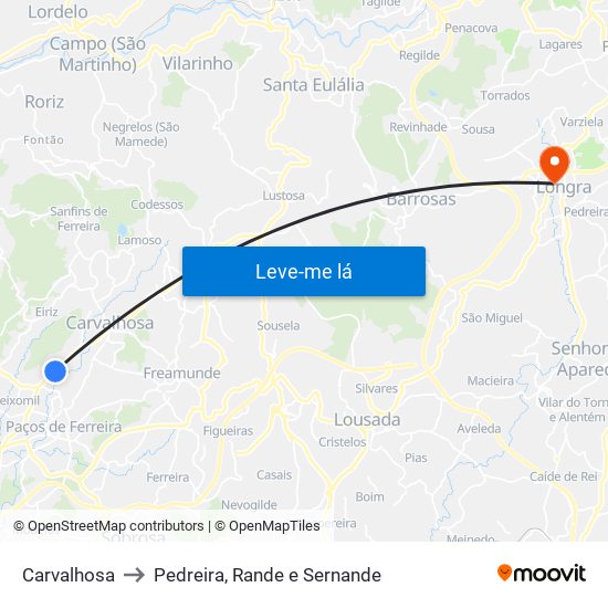 Carvalhosa to Pedreira, Rande e Sernande map