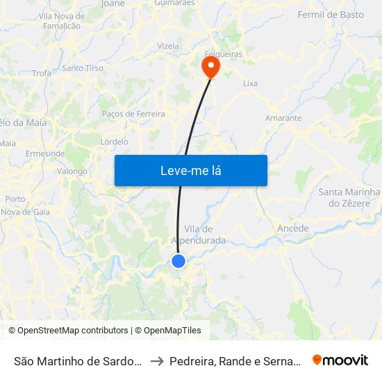 São Martinho de Sardoura to Pedreira, Rande e Sernande map