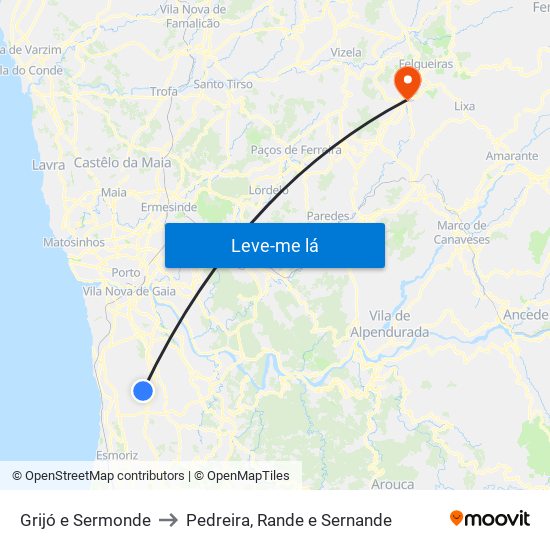 Grijó e Sermonde to Pedreira, Rande e Sernande map