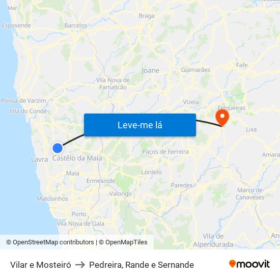 Vilar e Mosteiró to Pedreira, Rande e Sernande map