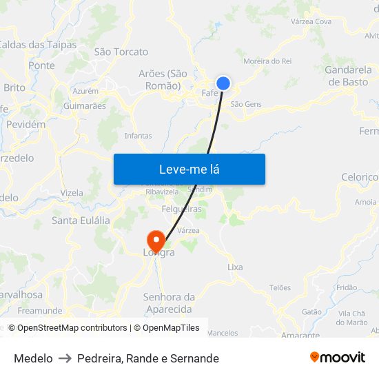 Medelo to Pedreira, Rande e Sernande map