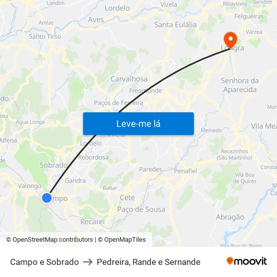 Campo e Sobrado to Pedreira, Rande e Sernande map