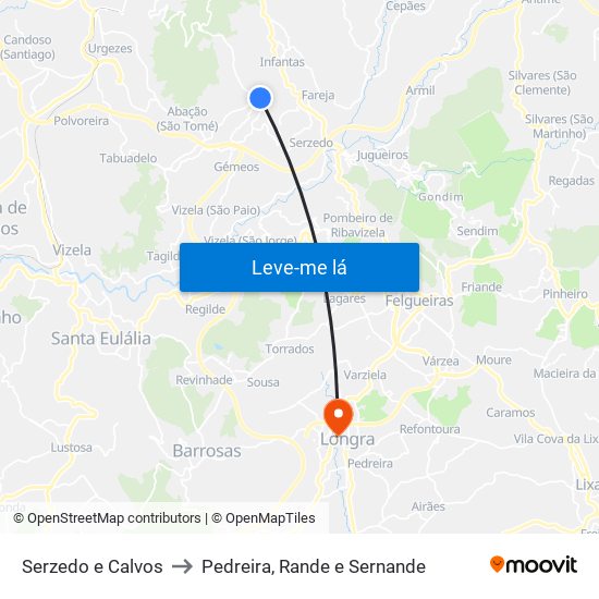 Serzedo e Calvos to Pedreira, Rande e Sernande map