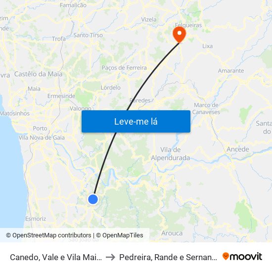 Canedo, Vale e Vila Maior to Pedreira, Rande e Sernande map