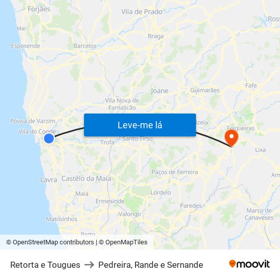 Retorta e Tougues to Pedreira, Rande e Sernande map