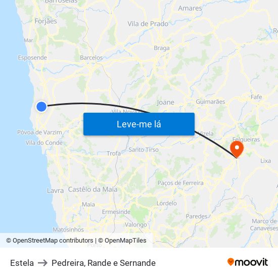 Estela to Pedreira, Rande e Sernande map