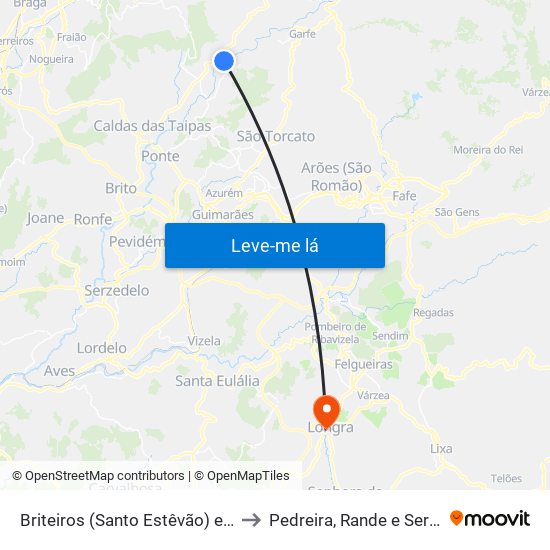 Briteiros (Santo Estêvão) e Donim to Pedreira, Rande e Sernande map