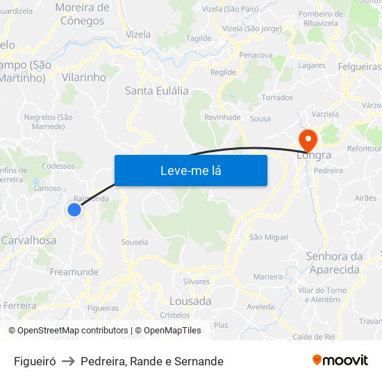 Figueiró to Pedreira, Rande e Sernande map