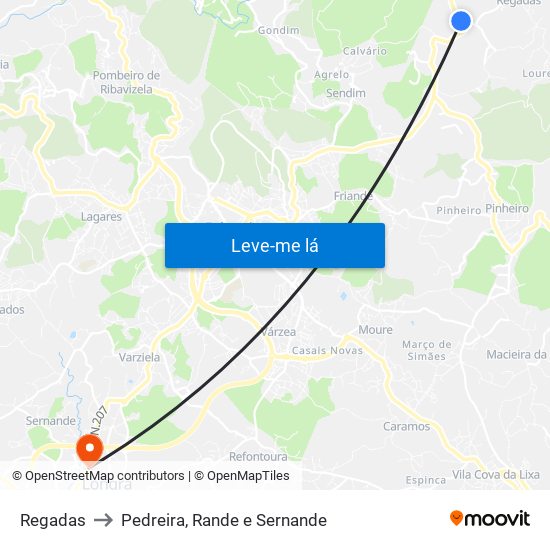 Regadas to Pedreira, Rande e Sernande map