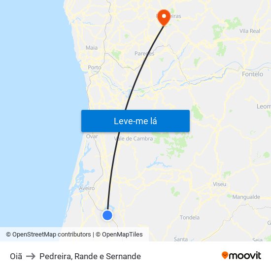 Oiã to Pedreira, Rande e Sernande map