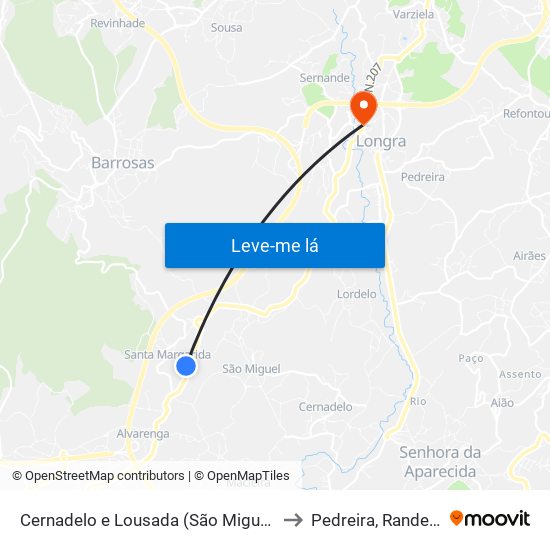 Cernadelo e Lousada (São Miguel e Santa Margarida) to Pedreira, Rande e Sernande map
