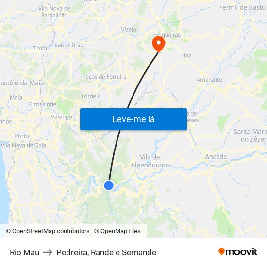 Rio Mau to Pedreira, Rande e Sernande map