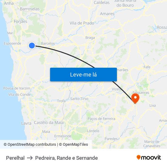 Perelhal to Pedreira, Rande e Sernande map