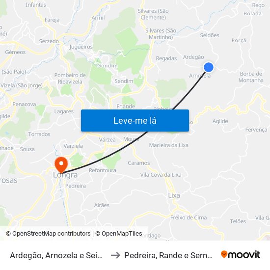 Ardegão, Arnozela e Seidões to Pedreira, Rande e Sernande map