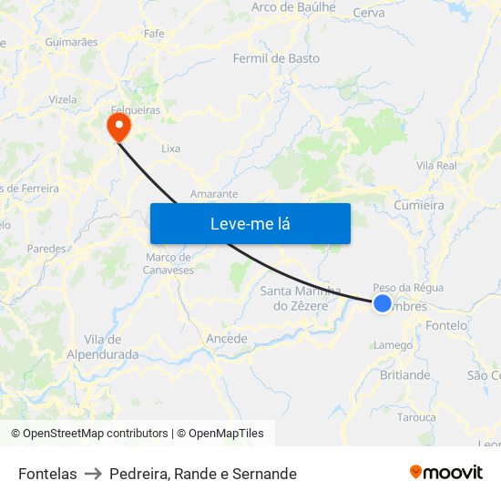 Fontelas to Pedreira, Rande e Sernande map