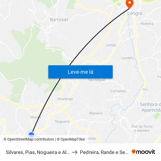 Silvares, Pias, Nogueira e Alvarenga to Pedreira, Rande e Sernande map