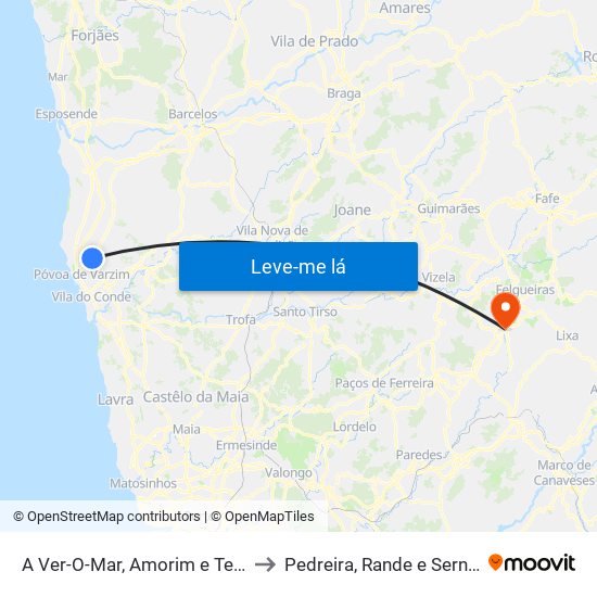 A Ver-O-Mar, Amorim e Terroso to Pedreira, Rande e Sernande map