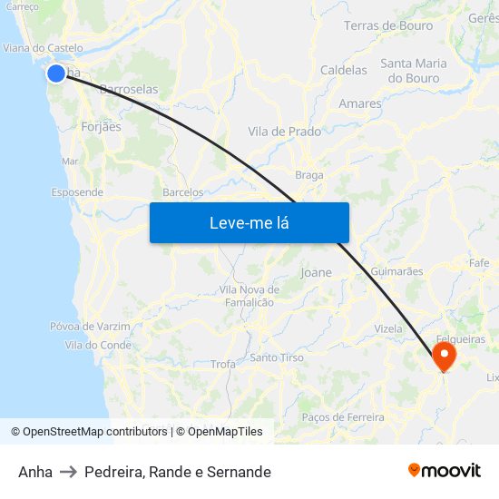 Anha to Pedreira, Rande e Sernande map