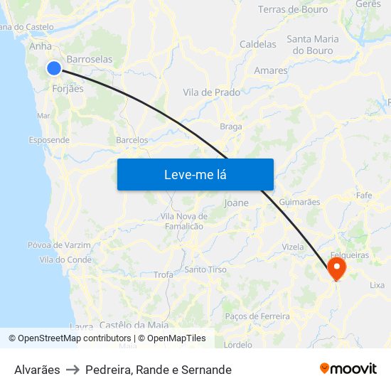 Alvarães to Pedreira, Rande e Sernande map