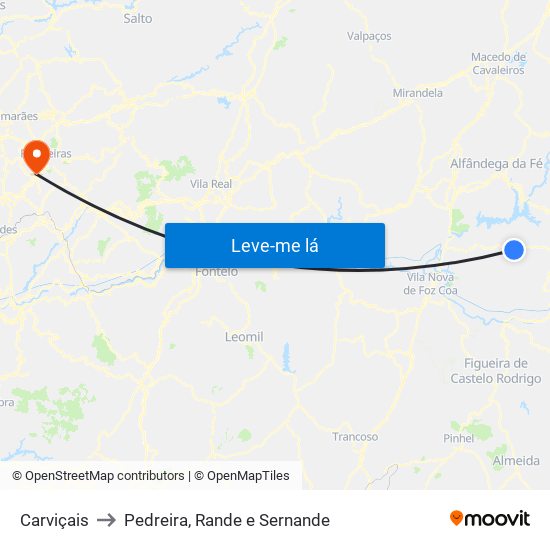 Carviçais to Pedreira, Rande e Sernande map