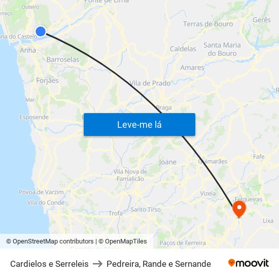 Cardielos e Serreleis to Pedreira, Rande e Sernande map