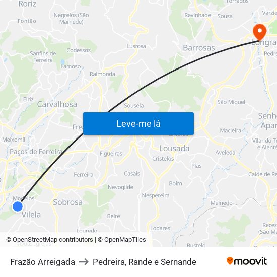 Frazão Arreigada to Pedreira, Rande e Sernande map