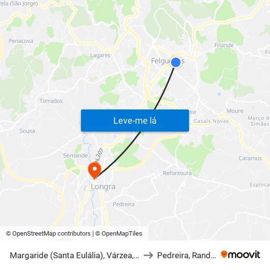 Margaride (Santa Eulália), Várzea, Lagares, Varziela e Moure to Pedreira, Rande e Sernande map