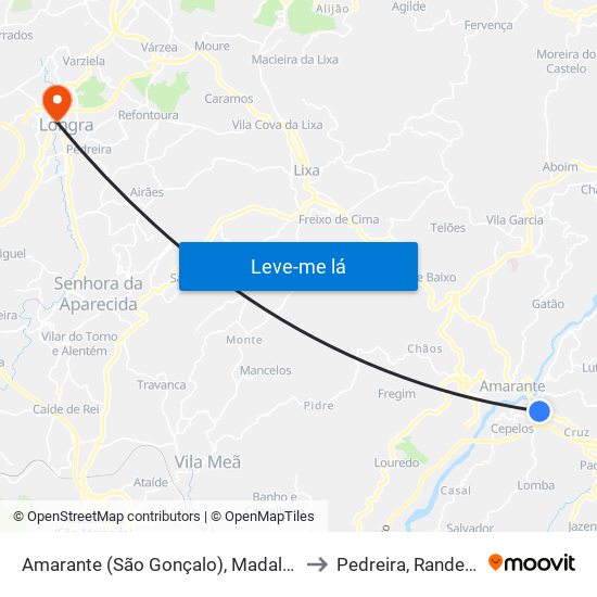 Amarante (São Gonçalo), Madalena, Cepelos e Gatão to Pedreira, Rande e Sernande map