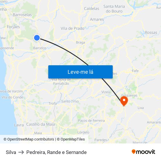 Silva to Pedreira, Rande e Sernande map