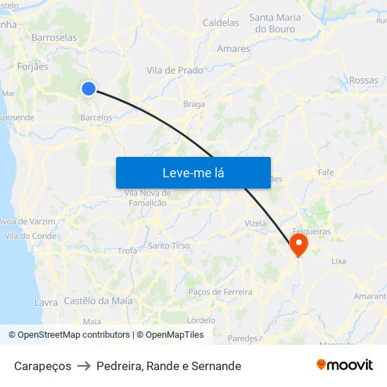 Carapeços to Pedreira, Rande e Sernande map