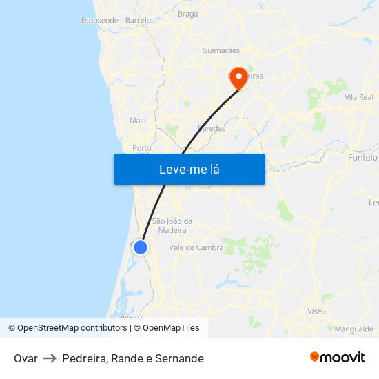 Ovar to Pedreira, Rande e Sernande map