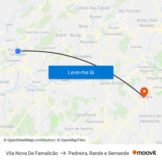 Vila Nova De Famalicão to Pedreira, Rande e Sernande map