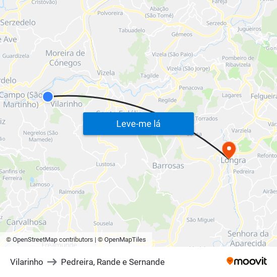 Vilarinho to Pedreira, Rande e Sernande map