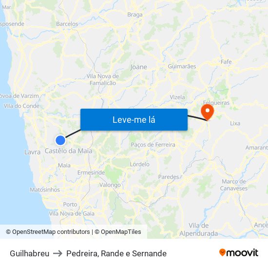 Guilhabreu to Pedreira, Rande e Sernande map