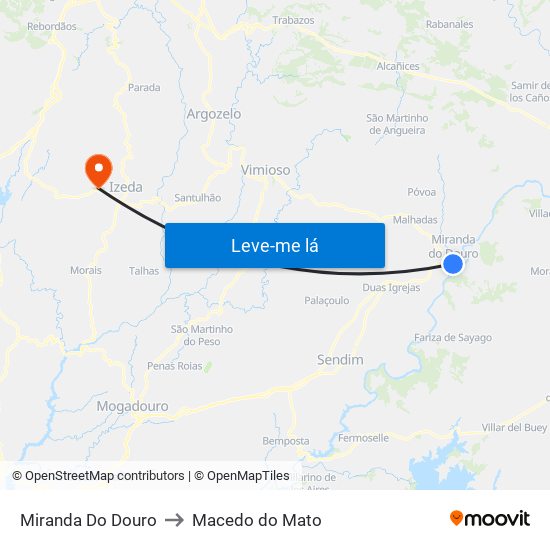 Miranda Do Douro to Macedo do Mato map