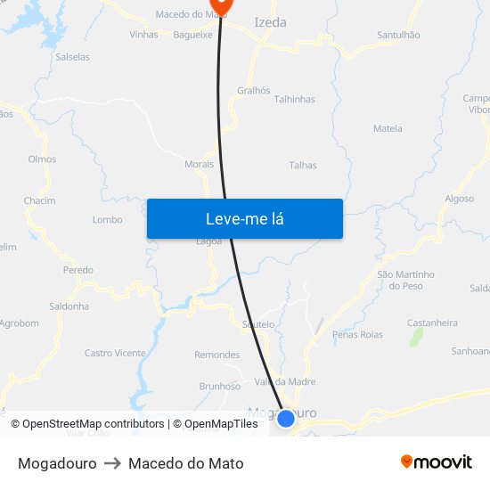 Mogadouro to Macedo do Mato map
