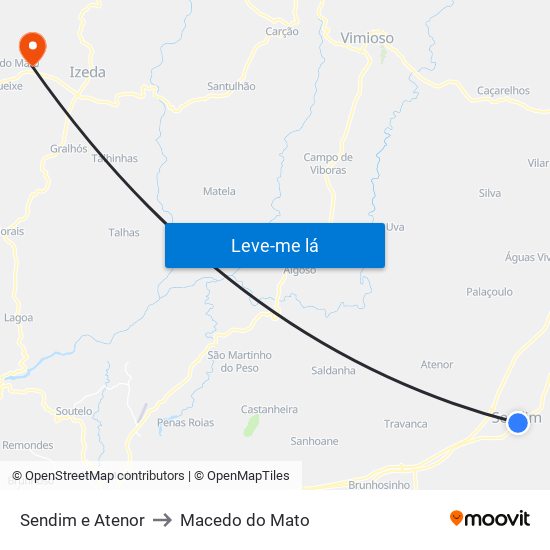 Sendim e Atenor to Macedo do Mato map