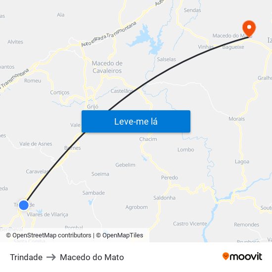 Trindade to Macedo do Mato map