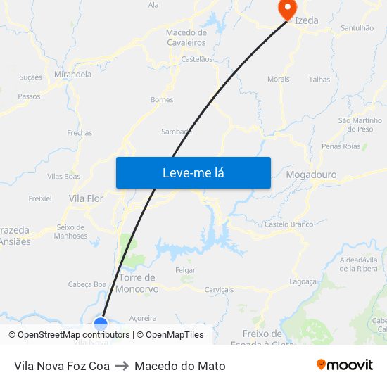Vila Nova Foz Coa to Macedo do Mato map