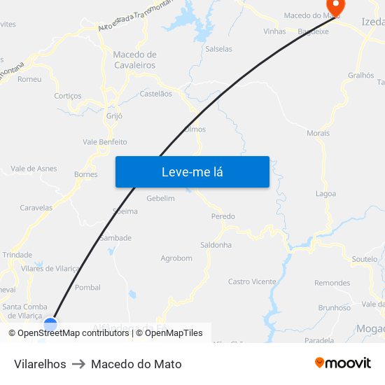 Vilarelhos to Macedo do Mato map